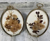 Vtg Pressed Dried Flowers In Oval Brass Frames Granny Core Cottagecore Staging