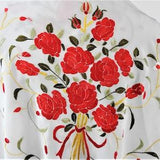 Lovely Large SILK Hand Embroidered SHAWL Wrap Scarf or Piano Shawl White with Red Roses Size is 52" x 56" Incl Fringe