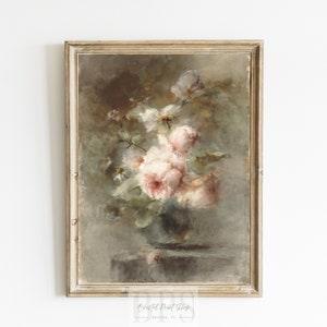 Vintage Rose Wall Art | Pastel Floral Print | Antique Pink Rose Bouquet Painting | Nursery Wall Art | Shabby Chic Art | Botanical Still Life