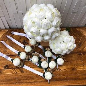 White Peony Bridal Bouquet, Classic Wedding White Peony Bouquet, Rustic Boho Flower Bouquet, Peony Design, Peony and Boutonniere