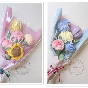 US Stock??Crochet flower bouquet, hand made, personalized gift for girl friend, home decor,knitted tulip flower,forever flower,rose,sunflower