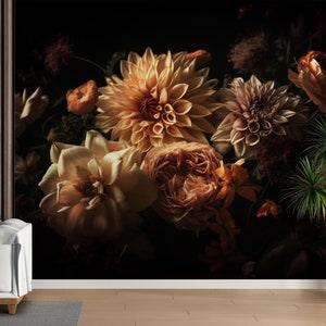Floral Wallpaper Removable  Peel and Stick|Watercolor Chrysanthemums Wall Mural|Bouquet Wall Mural | Self Adhesive and Traditional Wallpaper
