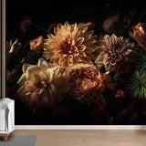Floral Wallpaper Removable  Peel and Stick|Watercolor Chrysanthemums Wall Mural|Bouquet Wall Mural | Self Adhesive and Traditional Wallpaper