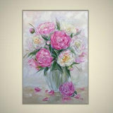 Acrylic Painting Rose Peony art White Peonies bouquet Flowers painting for bedroom Anniversary Gift for Mother Flowers art Ready to hang