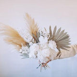 White eternal roses & hydrangea grass boho bouquet / sun palm bouquet/ eternal blossom hydrengea bouquet