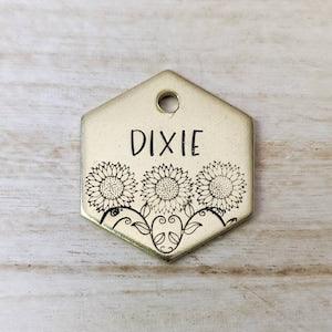 Sunflowers  - Pet ID tag - Dog tag for dogs - Pet Name Tag - Hand Stamped - Personalized - Dog Collar - Custom - Dog Tag -