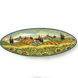 Italian Ceramic Art Pottery Serving Tray Hand Painted Pattern Sunflowers Landscape Tuscan Made in ITALY Florence Store