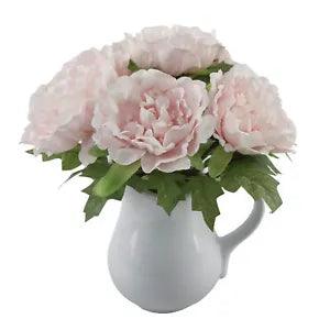 Flora Bunda Artificial Flowers Plant 11.5" H White Peony in Ceramic Vase Pot