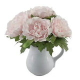 Flora Bunda Artificial Flowers Plant 11.5" H White Peony in Ceramic Vase Pot