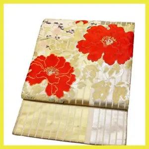 Japanese Kimono Obi Peony And Plum Flower Pattern 9 Dimensions Nagoya Retro