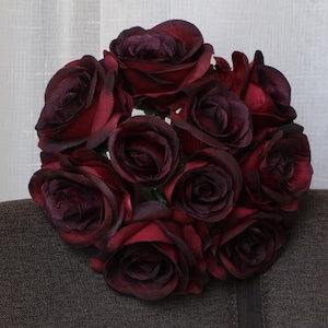 Burgundy Flower Bouquet Silk Rose Flower Dark Red Bouquet Burgundy Bridesmaids Bouquet Artificial Flower Bouquets Silk Roses ZHHSZ10-02