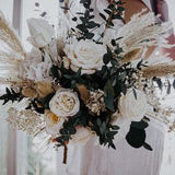 Dried eucalyptus bridal bouquet / white roses pampas grass bouquet for wedding / boho wedding flower