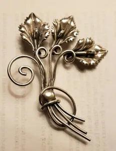 Vintage Large Sterling Open Lily Flower Brooch Pin 3" Long 3D Effect
