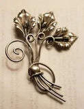 Vintage Large Sterling Open Lily Flower Brooch Pin 3" Long 3D Effect