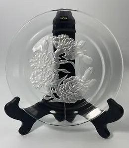 Hoya Crystal Flower Carnations 8" Plate Etched Glass