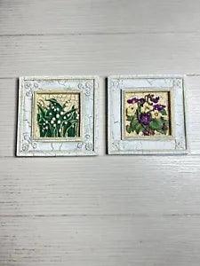 Kathryn White Vintage Series Violet & Lily of the Valley 5" x 5" Wall Plaques