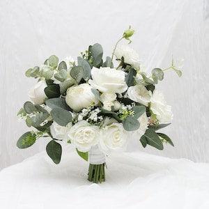 A&F White Rose Wedding Bouquet,  Wedding Bouquet, Bridal Bouquet, Bridesmaids Bouquet,  Classic Wedding White Peony Bouquet
