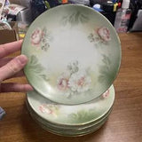 6 Vintage Decorative 6.25??? Plates White & Green w/ Peony Flowers Germany