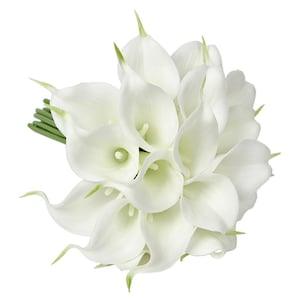 USA Seller Milky White Real Touch 18 pcs Artificial PU Calla lily flowers 14 inches
