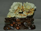11'' Unique Chinese Xiu Jade Carving Lucky Peony Flower Statue Sculpture