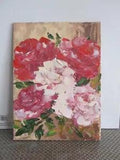 Painting pink peonies, bouquet of bright peonies, peonies textured oil painting