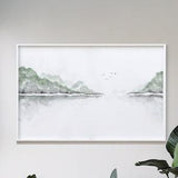 Mountain Wall Art, Minimalist Painting, Watercolor Print, Reflection, Calm Wall Art, Green Landscape, Lake Living Room Decor, Mothers Day