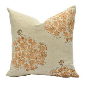 Orange and Beige Floral Pillow Cover - Moon Orchid Pillow