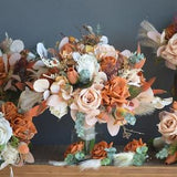 Faux Ivory Burnt Orange Fall Bouquet, Terracotta Boho Wedding Bouquet, Rustic Autumn Bridal Bouquet, Artificial Real Touch Roses
