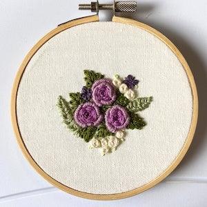 Purple Bliss Rose Bouquet Finished Embroidery Art