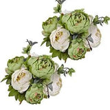 2Pcs Vintage Artificial Peony Silk Flowers Bouquet Home Office New Green-2