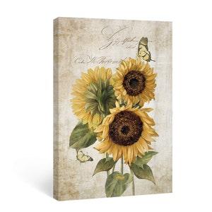 Sumgar Sunflower Wall Art, Yellow Green Bathroom Prints, Botanical Posters for Bedroom, Flowers Canvas Picture, Rustic Farmhouse Decor