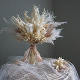 White Neutral Boho Dried Flower Bouquet Bridal Bouquet Boho Wedding Flower Dried Floral Bouquet Preserved Roses Pampas Grass Bouquet