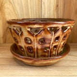 Small Brown Houses Handmade Orchid Planter and Saucer