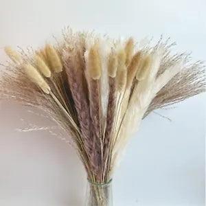 75Pcs Natural Dried Flowers Mix Bouquet, 17 Inch Bunny Tails, Reed Multi Color