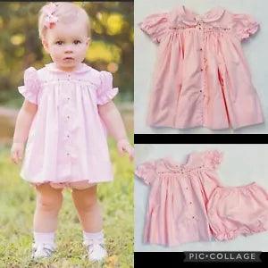 baby light pink 3 Month Perfect Peony set w/ floral stitch deatil ORIGINALLY $84