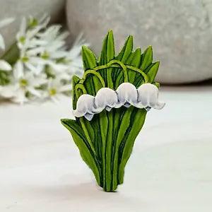 Lily Of The Valley Brooch Handmade May Birthday Gift White Flower Pin Magnet