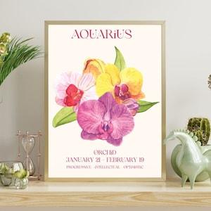 Aquarius Zodiac Flower Print | Zodiac Flower Print | Aquarius Gifts | Aquarius Print for Customizable Decor and Gifts | Orchid Flower Print