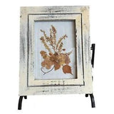 Vintage Dried Pressed Framed Flowers Wrought Iron Stand Easel Frame Linen