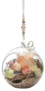 Ganz E9 Wedding Home Decor Peach Peony Floral Bird Terrarium 5in Ornament