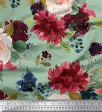Soimoi Green Velvet Fabric Leaves & Peony Floral Print Fabric by-nZ7