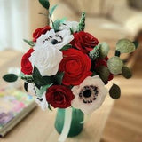 Beautiful paper flower bouquet for Valentine's Day, Mixed crepe paper bouquet with roses, anemones, ranunculus and eucalyptus floral gift