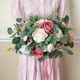 Wedding Bouquet, Dusty Rose bouquet , Blush Pink bouquet, White Cream, Rose Eucalyptus Bouquet, Boho Bouquets, Bridal Bridesmaids Bouquet