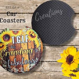Gift for Grandma, Cute Fun Car Coaster Set, Rustic Sunflower Car Accessory, New Car Gift, Car Care, Stocking Stuffer Her, from Grandchildren