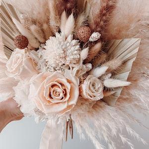 Tender beige roses bouquet cute natural boho wedding bouquet dried flowers bunch bridal preserved floral set, maid of honor