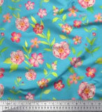 Soimoi Blue Velvet Fabric Periwinkle & Peony Floral Decor Fabric-FWM