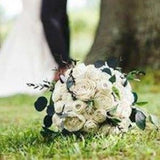 Natural Sola Wood Flower Bouquet, Bouquet with Eucalyptus, Wooden Flowers, Bridal Bouquet, Ivory Bouquet