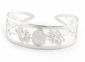 Oval Blank Flower Bracelet Monthly Flower Base Shiny Silver Plated brass 5160
