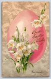 Best Easter Wishes Embossed Easter Lily's Flowers Egg Vtg Postcard