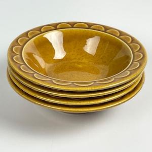 Homer Laughlin Granada Gold Cortez Bowls Cereal Bowls, Soup Bowl, Sunflower Daisy Pattern Harvest Gold Set of 4