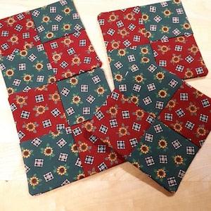 Red Green Sunflower Coasters, Sunflower Mug Rugs, Set of 4 Sunflower Coasters, Washable Fabric Coasters,